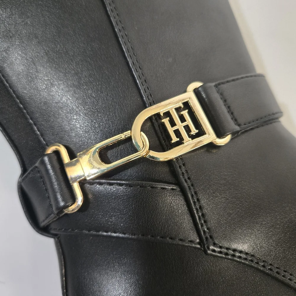 Tommy Hilfiger Ionni Faux Leather Black Riding Boot Knee High 5.5 NIB Equestrian